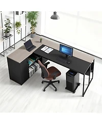 Gouun L-Shaped Executive Desk with Drawers and Storage Cabinet, 71 x 53 in Office Table with Cpu Stand, 350 lbs