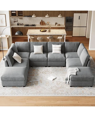 Gaomon Modular Sectional Sofa L-Shaped Couch with Movable Ottoman- Convertible Chenille Sofa