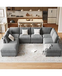 Gaomon Modular Sectional Sofa L-Shaped Couch with Movable Ottoman- Convertible Chenille Sofa