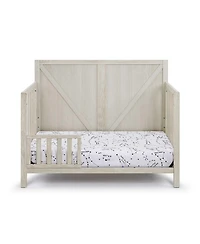 flynama Washed Gray 4 in 1 convertible crib with industrial farmhouse style soft distressed finish 3 adjustable mattress heights for baby nursery