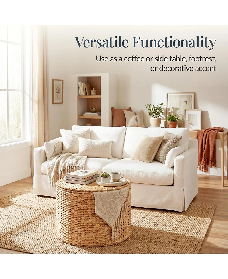 Best Choice Products Large Round Storage Ottoman W/ Lid, Handwoven Water Hyacinth Footstool