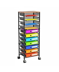 Yigii 12 Tier Rolling File Cart Wood Top Metal Mesh Sliding Trays Office Home School Storage