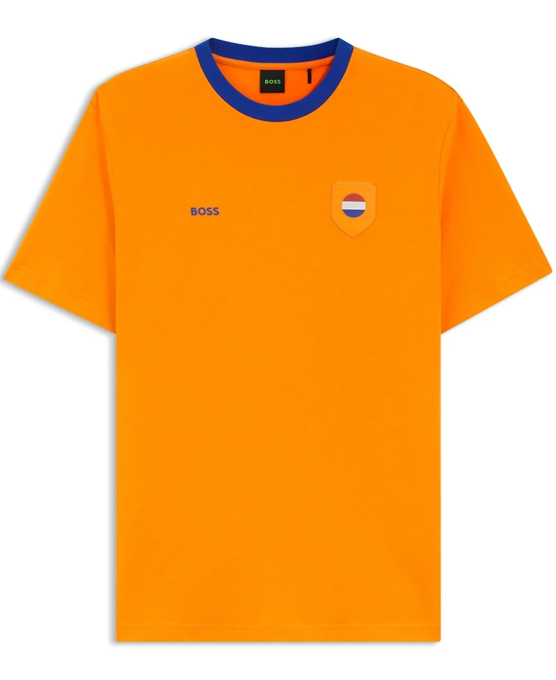 Boss by Hugo Men's Stretch-Cotton Netherlands Country Flag Logo T-Shirt