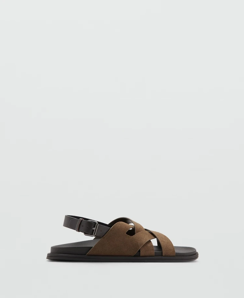 Mango Men's Crossed Straps Suede Leather Sandals