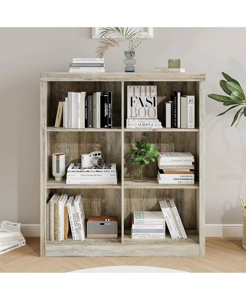 gaomon 3-Tier 6-Cube Bookcase, Wooden Cubby Bookshelf with Anti-Tip, Open Storage for Living Room, Bedroom, Office.