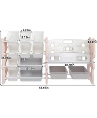 Rainsken Kids Bookshelf, Toy Storage Organizer with 12 Toy Bins and 2 Tier Display Rack for Playroom, Bedroom, Kids Room and Classroom