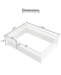 flynama Full Size Montessori Wooden Floor Bed With High Security Barrier And Door For Kids Bedroom