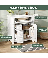 Busdays Bathroom Vanity Cabinet with Ceramic Sink Basin, 30 Inch, Storage Cabinet with Soft Close Doors and Door Organizer