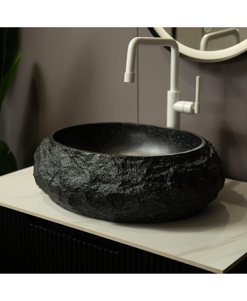 Busdays Luna 18'' Bathroom Sink, Irregular Oval Resin Vessel Basin with Stone Pattern, Artistic Style Sink, No Faucet, Dark Gray