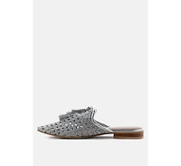 Melanie Womens Tassels Embellished Woven Flat Mules
