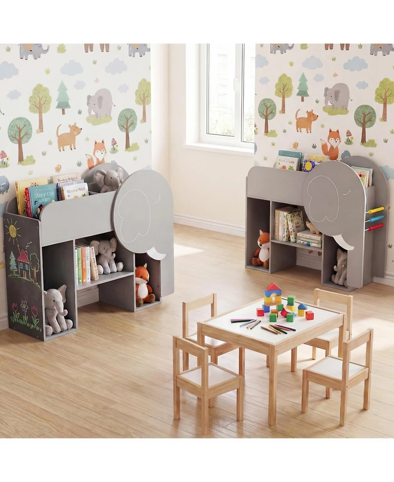 Slickblue Montessori Bookshelf with Elephant Shape 3-Tier Toddler Toy Storage Organizer