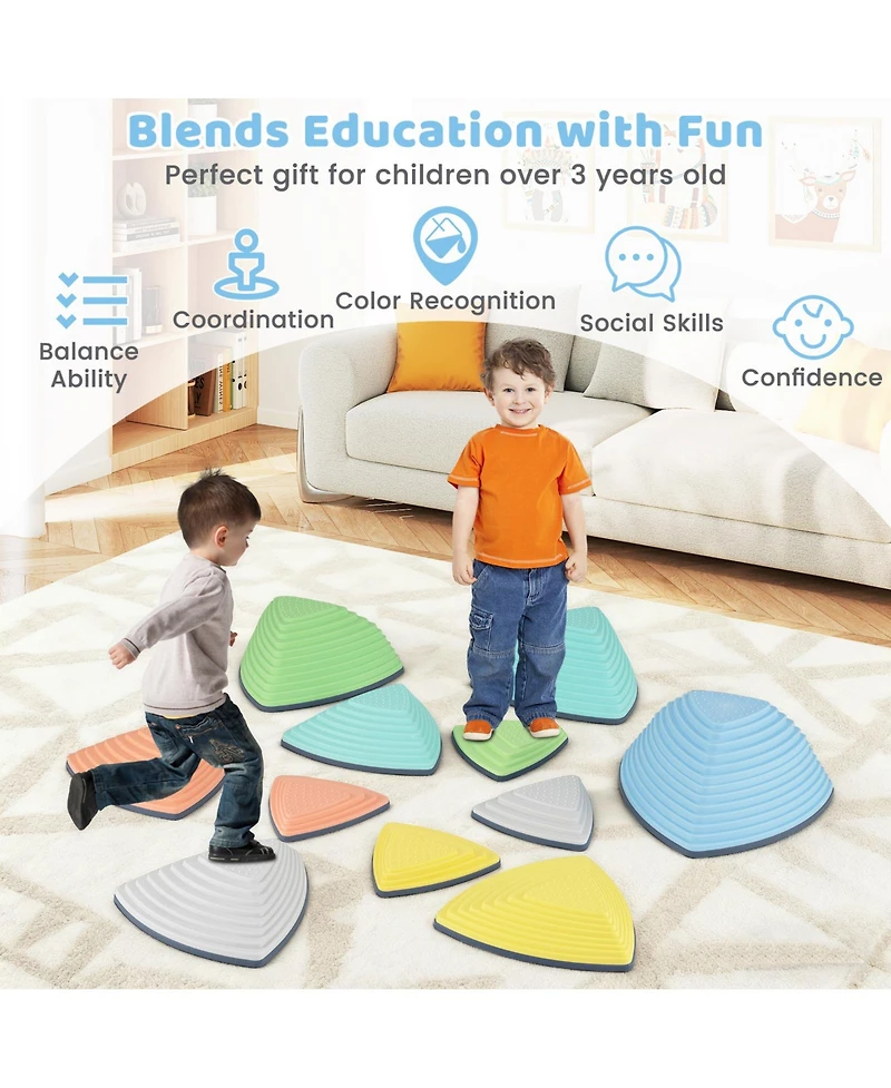 Slickblue Balance Stepping Stones for Kids Non Slip Set of 11 with Bag