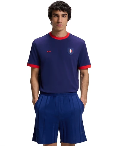 Boss by Hugo Men's Stretch-Cotton France Country Flag Logo T-Shirt