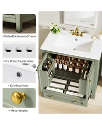 Tribesigns 30" Bathroom Vanity with Sink, Freestanding Vanity with Solid Wood Frame, Ceramic Sink, Soft-Close Doors, Drawer & Door Organizer