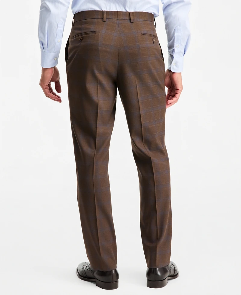 Tayion Collection Men's Classic-Fit Brown Plaid Suit Separate Pants