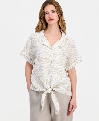 Charter Club Petite Linen Tie-Front Top, Exclusively at Macy's