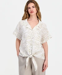 Charter Club Petite Linen Tie-Front Top, Exclusively at Macy's