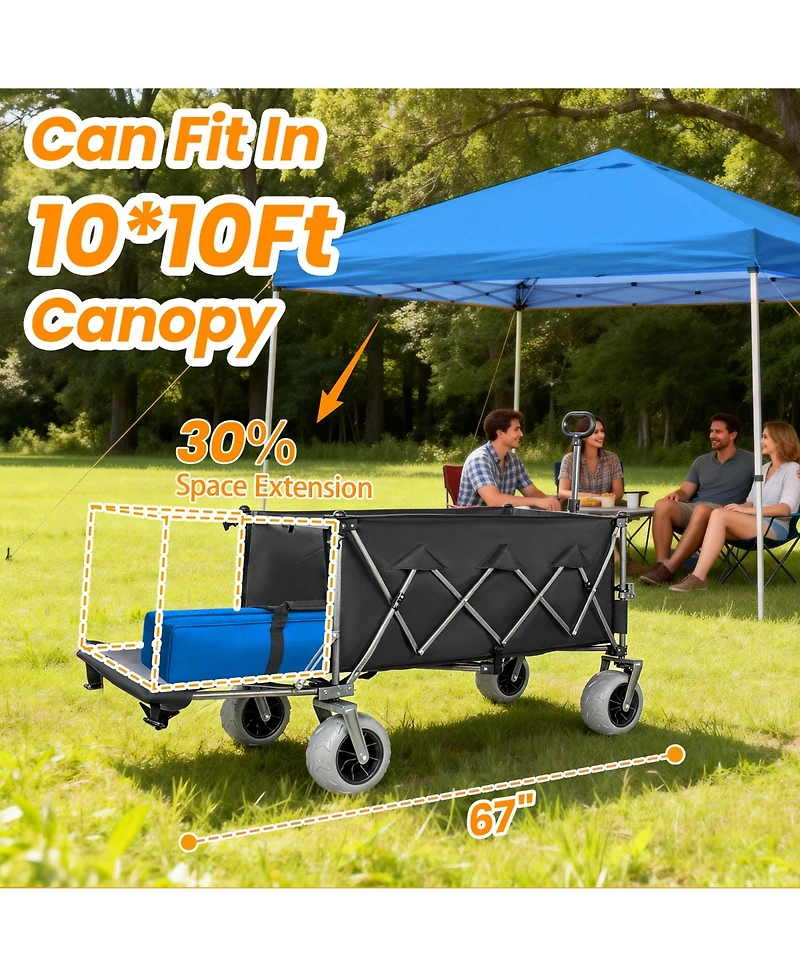 Rainsken Heavy Duty Utility Wagons, Extra Long Large Foldable Wagon with Opened Tailgate and All-Terrain Wheels.