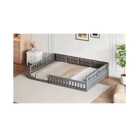 flynama Full Size Wood Upholstered Platform Bed Guardrail Fluffy Pillows Pine Wood Mdf