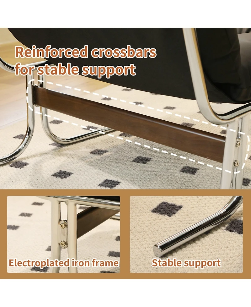 Rainsken Modern Pu Leather Accent Chair, Reading Chair with Metal Legs and Soft Padded for Home Office, Living Room