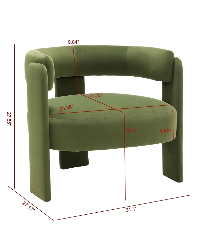 Rainsken Velvet Accent Chair, Mid-Century Modern Armchair with Wooden Legs and Adjustable Foot Nails for Living Room, Bedroom
