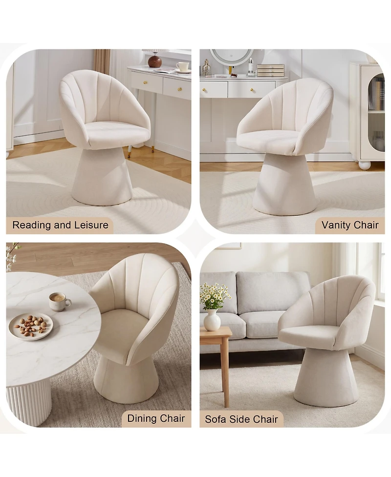 Rainsken Swivel Accent Chair, Chenille Fabric Upholstered Armchair with Curved Backrest and High Cylindrical Base for Living Room and Bedroom