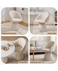 Rainsken Swivel Accent Chair, Chenille Fabric Upholstered Armchair with Curved Backrest and High Cylindrical Base for Living Room and Bedroom