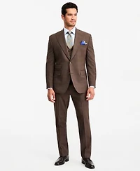 Tayion Collection Mens Classic Fit Brown Plaid Suit Separates
