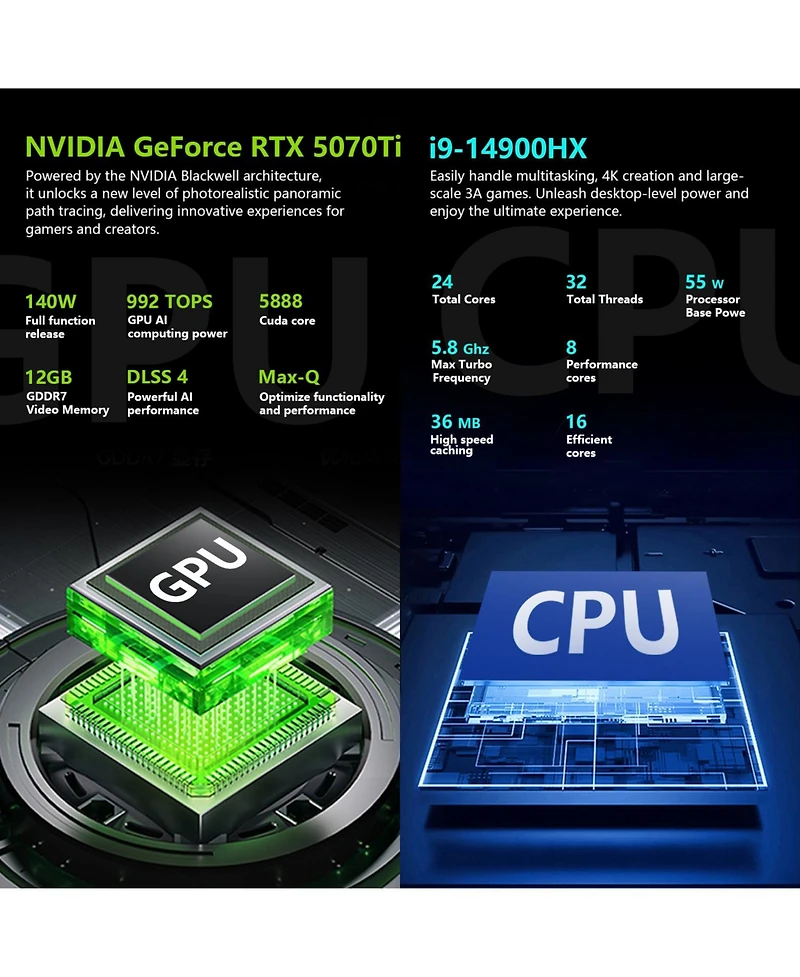 Thunderobot Radiant R Traditional Laptop Intel Core i9 32GB Ram Nvidia GeForce Rtx 5070 Ti 1TB Ssd Storage Windows 11 Home 300Hz