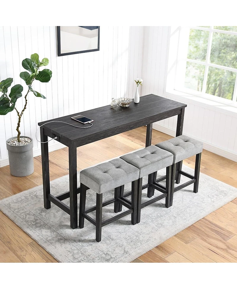 Maison Boucle 4-Piece Bar Table Set with Power Outlet, 36" Counter Table and 3 Stools