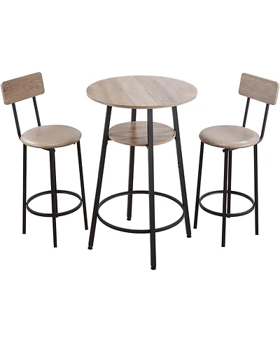 Gouun 3 Piece Bar Table Set with 2 Stools and Storage Shelf