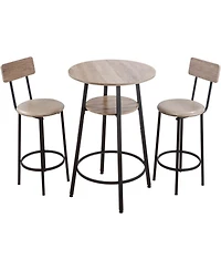 Gouun 3 Piece Bar Table Set with 2 Stools and Storage Shelf