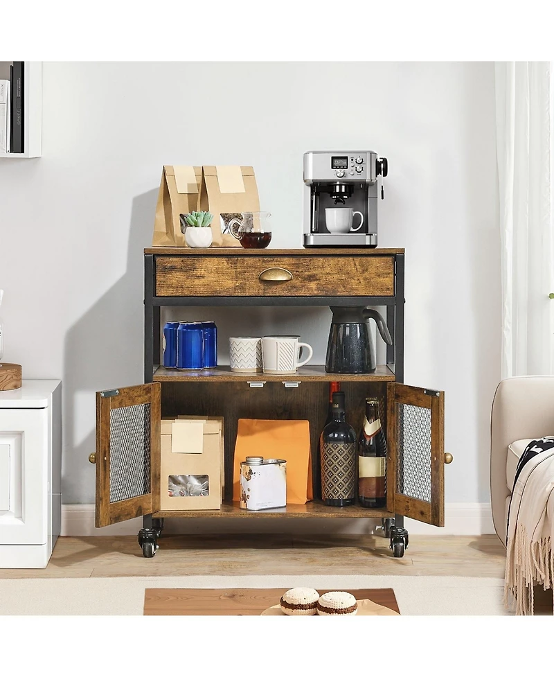 Gouun 24 Inch Farmhouse Coffee Bar Cabinet with Wheels and Mesh Door