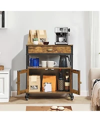 Gouun 24 Inch Farmhouse Coffee Bar Cabinet with Wheels and Mesh Door