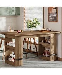 Tribesigns 63-Inch Bar Table, Home Bar Units with Footrest & Storage Shelves, Counter Height Pub Dining Table