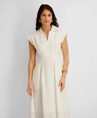 Women's Textured Stripe Midi Shirtdress with Collar