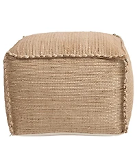 Storied Home Handwoven 24" Jute Pouf with Flanged Edges