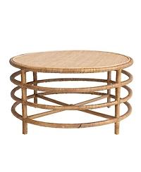 Storied Home 36" Rattan and Banana Round Coffee Table