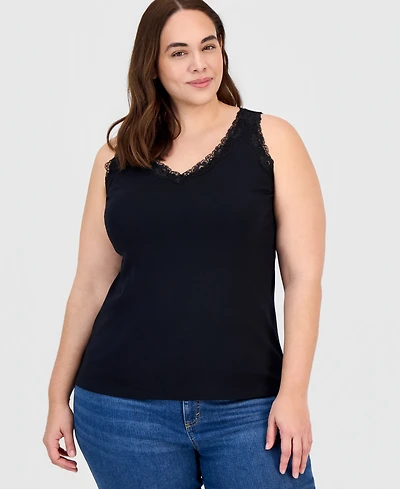 Style & Co Plus Lace-Trimmed Tank Top, Exclusively at Macy's