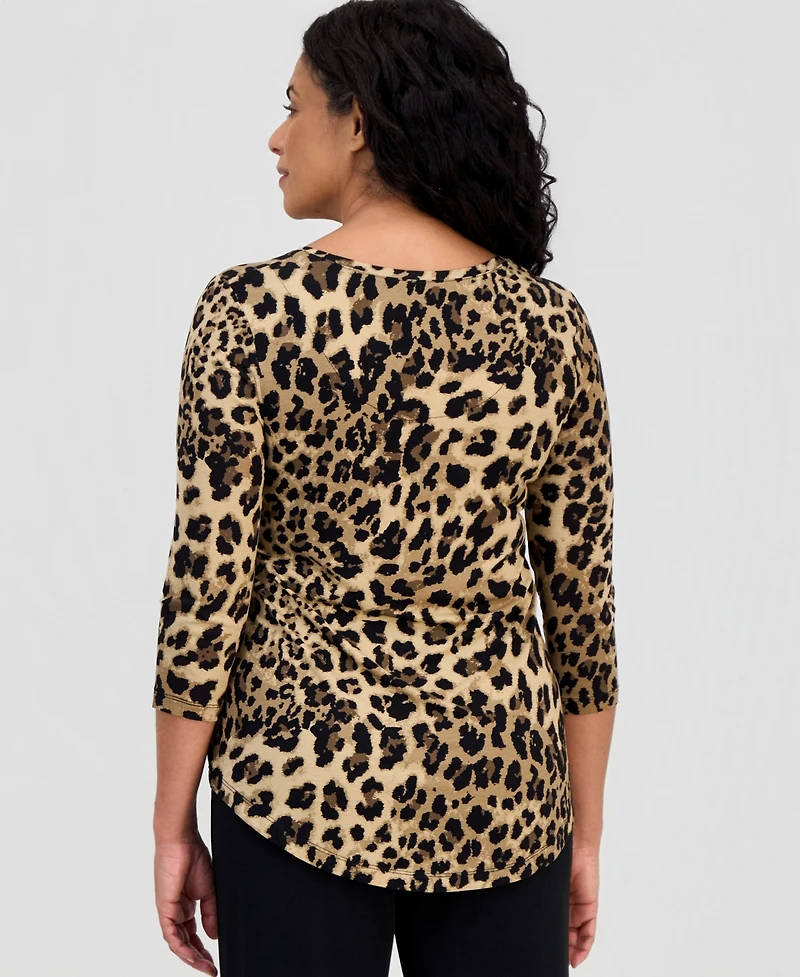 Jm Collection Women's Printed Scoop-Neck 3/4-Sleeve Top, Created for Macy's