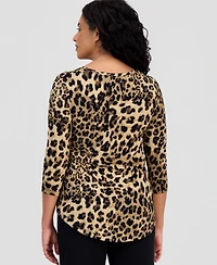 Jm Collection Women's Printed Scoop-Neck 3/4-Sleeve Top, Created for Macy's