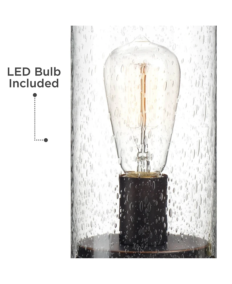 360 Lighting Libby Industrial Accent Table Lamps 12 High Set of 2 Bronze Metal Edison Bulbs Seeded Glass Shade for Bedroom Bedside Nightstand Office