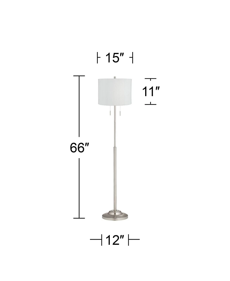 360 Lighting Abba Modern Floor Lamp Standing 66 Tall Brushed Nickel Silver White Plastic Weave Drum Shade for Living Room Bedroom Office House Home