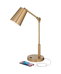 360 Lighting Sully 23 1/2 High Small Industrial Desk Lamps Set of 2 Double Usb Ports Adjustable Gold Brass Finish Metal Charging