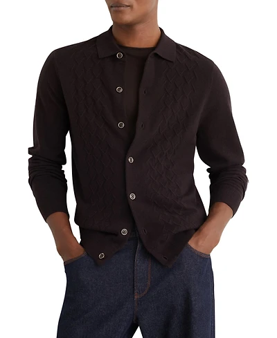 Reiss Men's Wool Stitch-Detail Button Sweater