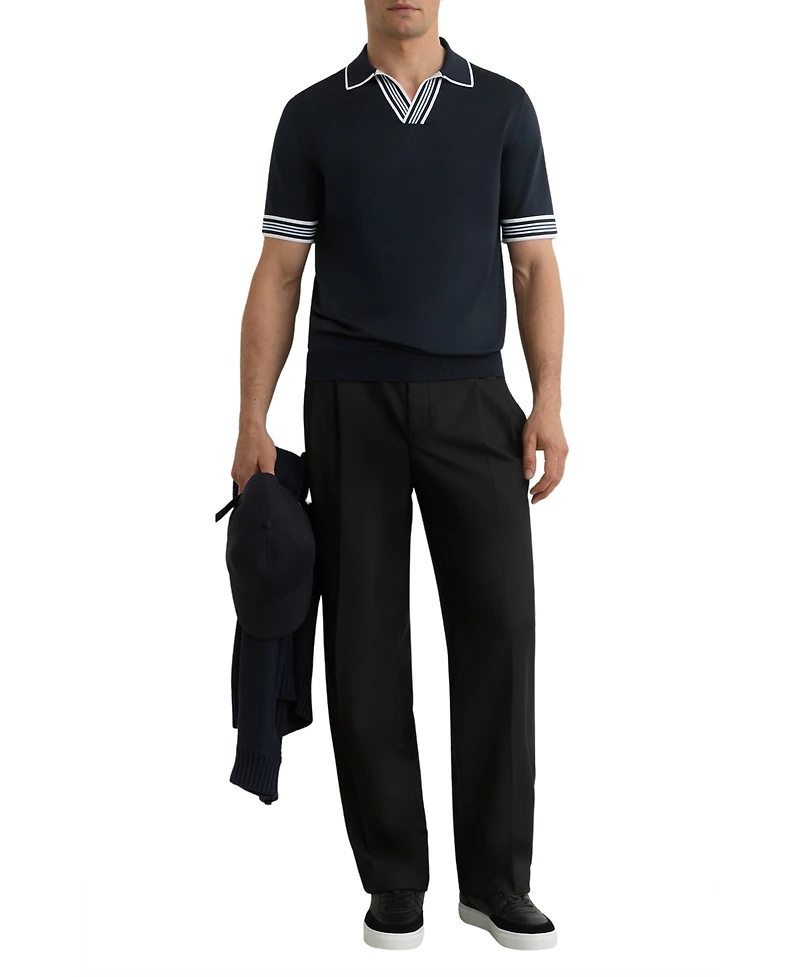 Reiss Men's Tipped Open-Collar Knitted Polo Shirt