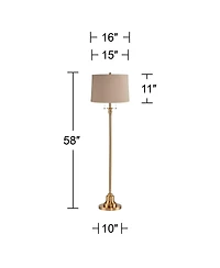 360 Lighting Dyna Traditional 58" Tall Standing Floor Lamp Skinny Pole Pull Chain Antique Brass Finish Linen Taupe Shade