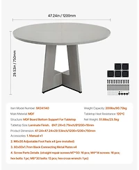 Gouun 47 Inch Round Dining Table for 4 to 6 with Wood Look Top