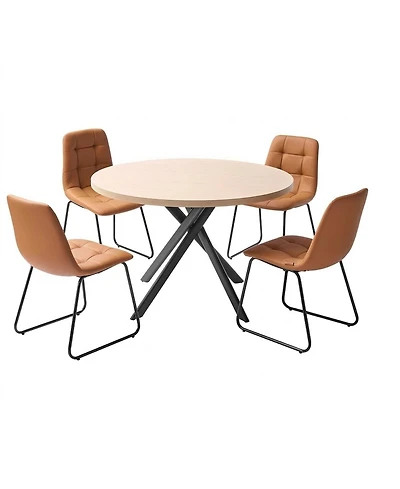 Gouun 5 Piece Round Dining Set with Upholstered Chairs for 4