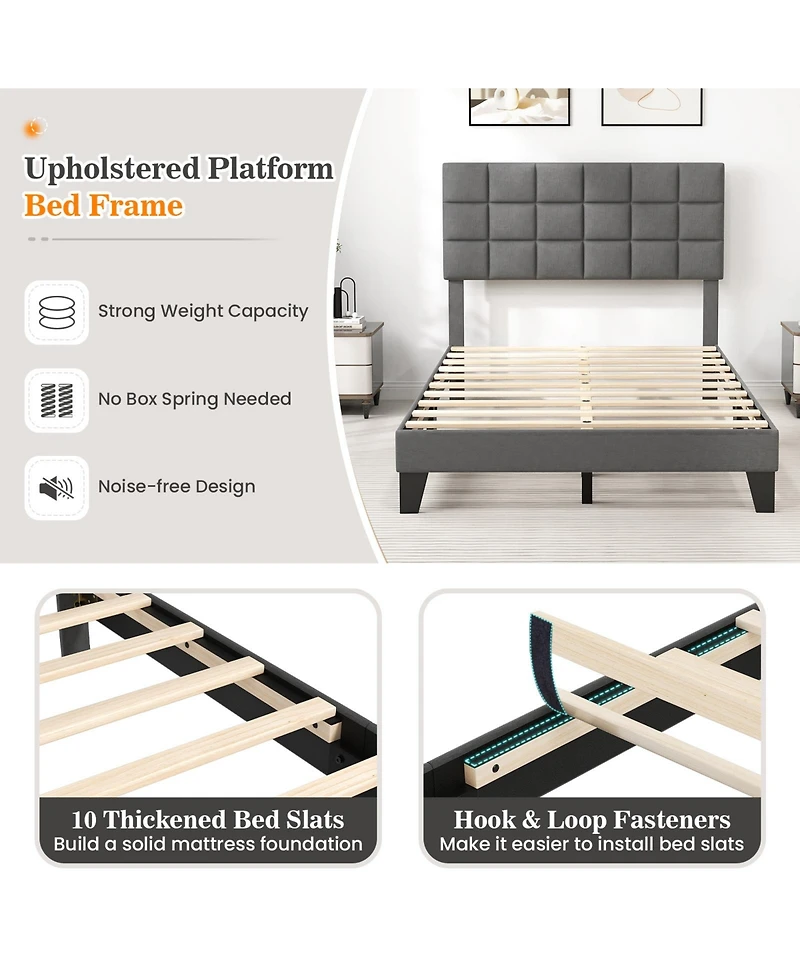 Gouun Modern Linen Bed Frame with Adjustable Headboard